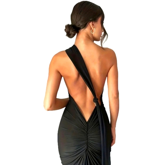 Abyovrt Dresses & Skirts - Women Sexy One Shoulder Sleeveless Choker Backless Ruched Maxi Party Dress